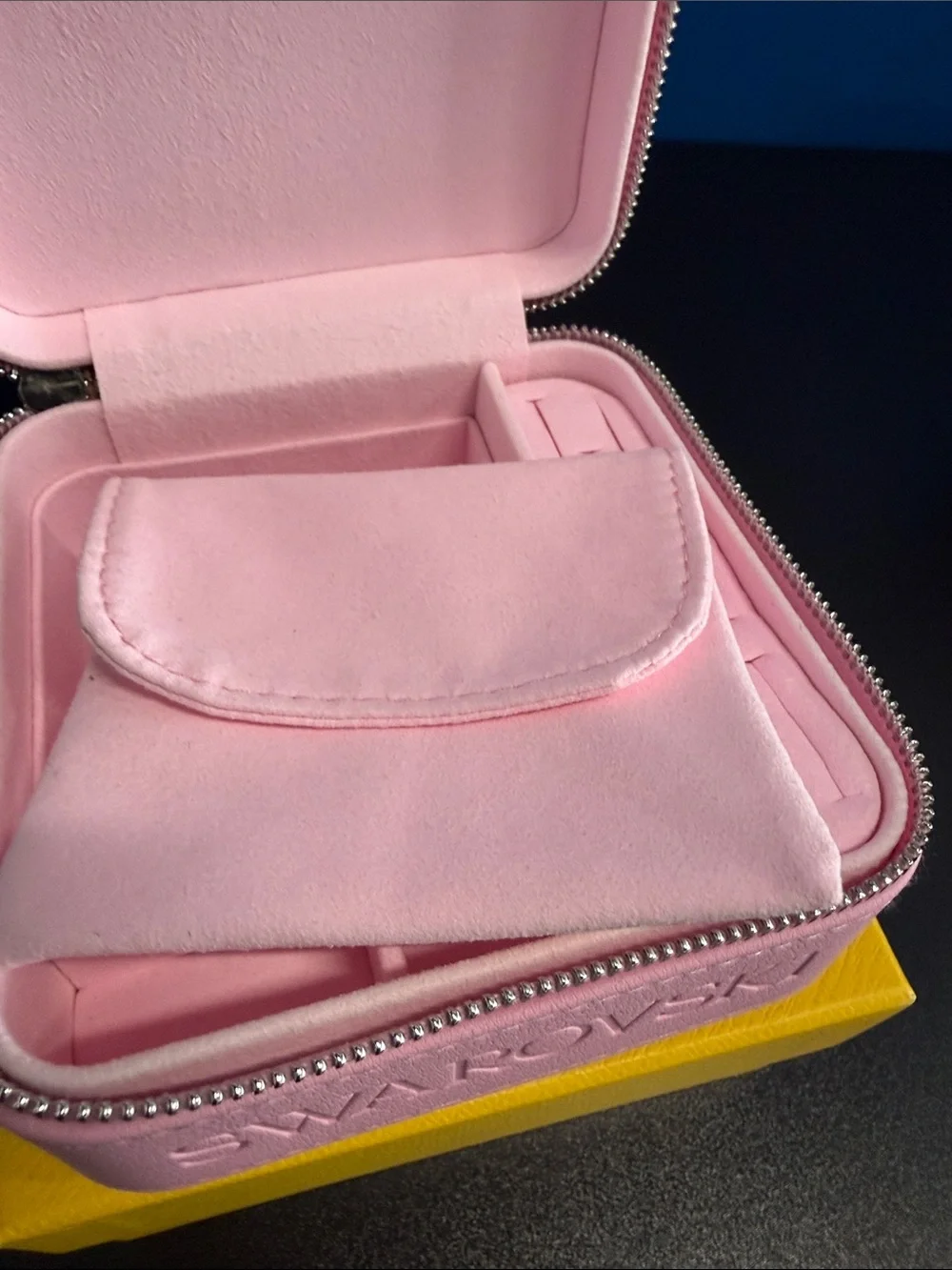 Swarovski Pink Faux-Leather Jewelry Case with Logo Charm